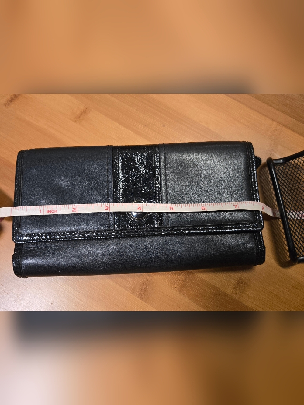 Coach Black Leather Clutch Wallet with Glossy Center Stripe - Picture 11 of 12